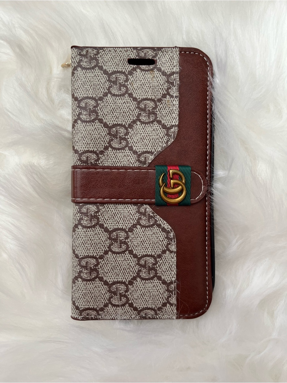 Gucci Patterned Wallet Phone Case with Decorative Accent